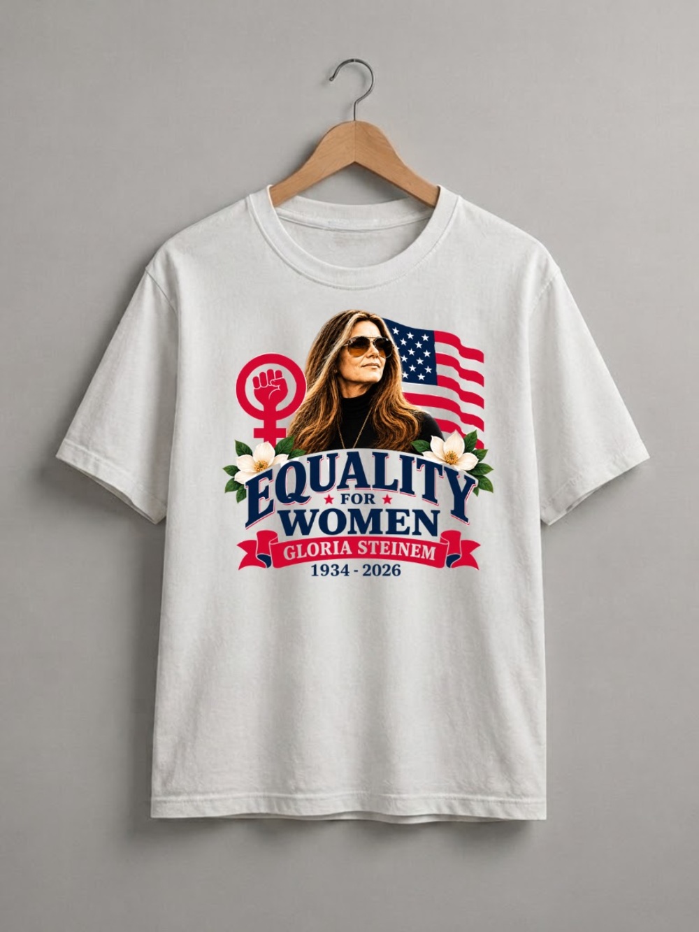 White "Equality for Women" Graphic Tee with Patriotic Red & Blue Print